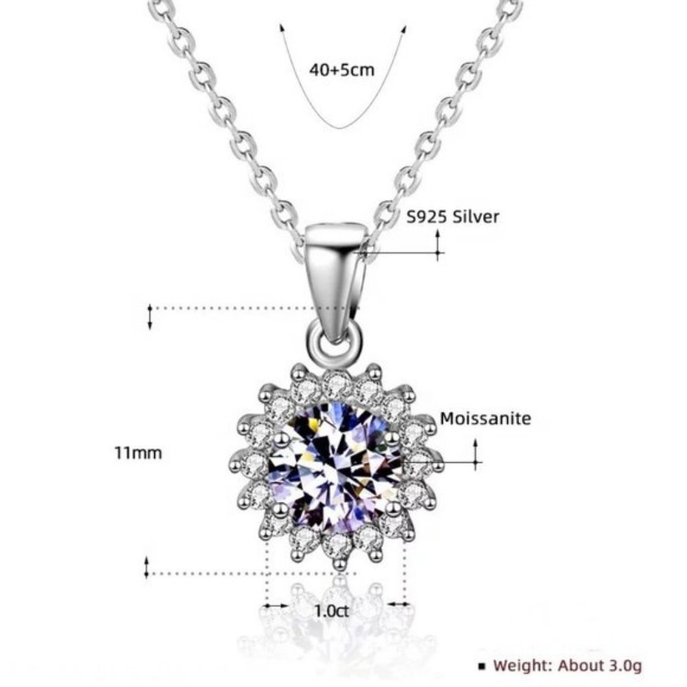 Certified 1ct. t.w. Diamond Moissanite Sunflower Halo Necklace NEW B - Picture 7 of 10
